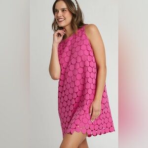 Umgee Bubble Gum Pink Polka Dot Shift Dress. EUC. Lined. Size Large